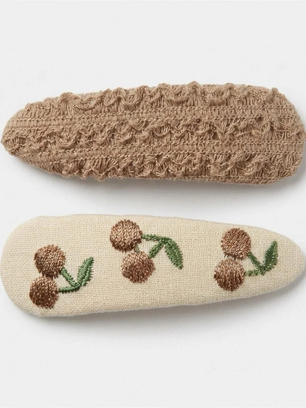 Girls Cherry Embroidered & Knit Fabric Snap Hair Clips Set of 2 Coquette